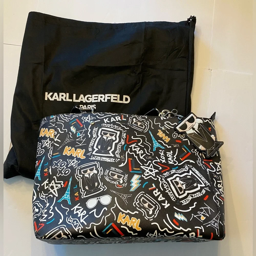 Karl Lagerfeld Black Graphic Tote Bag  NWT - Picture 2 of 9